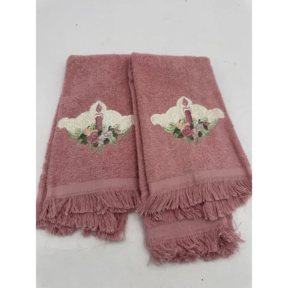 Pink Christmas Seasonal Candal Hand Towel Cotton Vintage